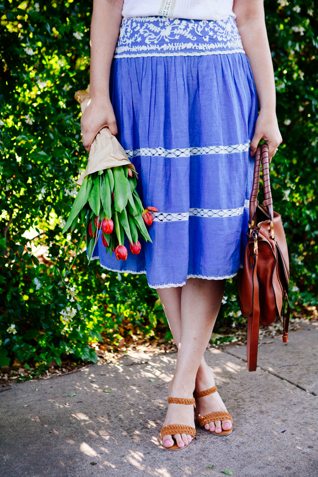 Chambray Skirt + Lace Tee on Kendi Everyday